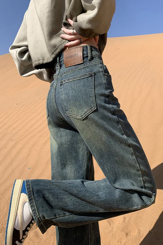 Cement Gray High Waist Straight Wide Leg Extended Jeans