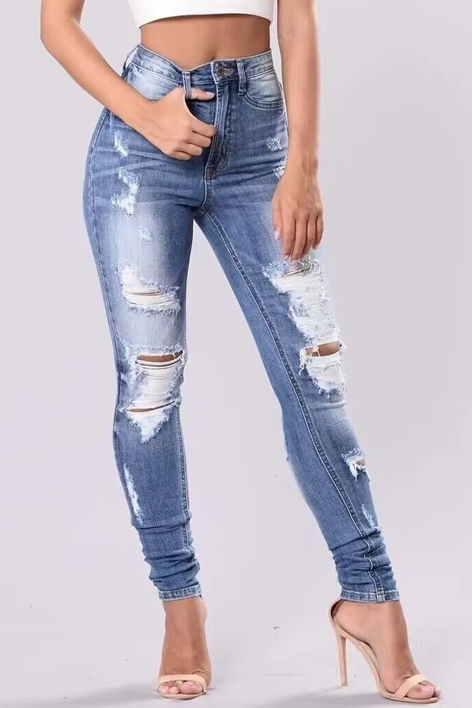 Washed Ripped Straight Denim Jeans