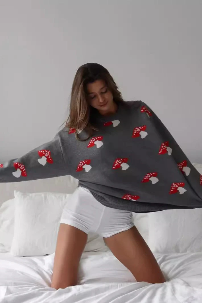 Mushroom Print Knit Sweater