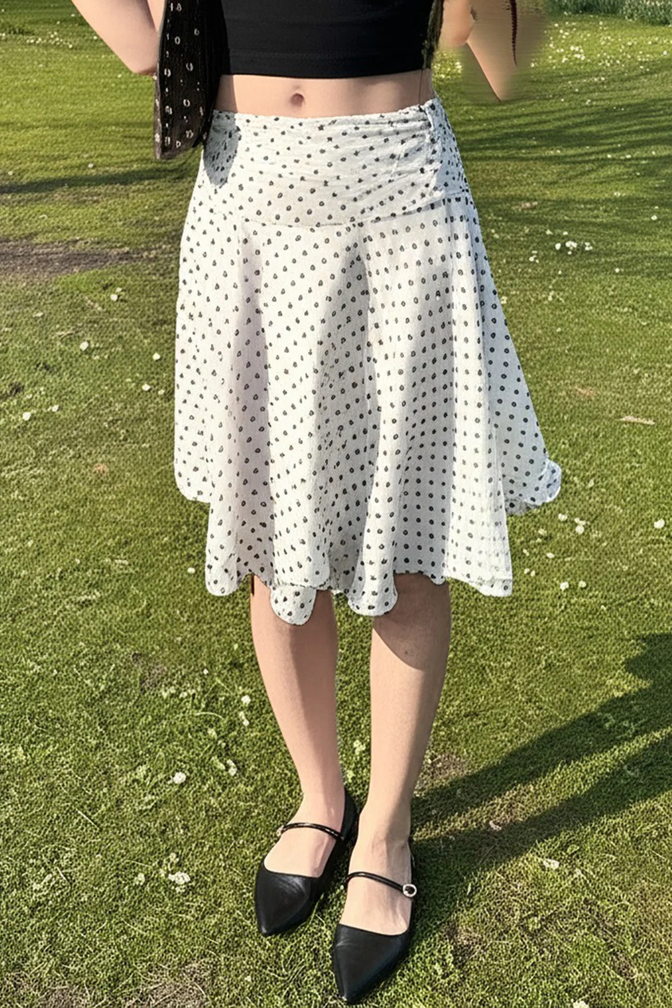 Polka Dot Low Waist Ruffle Hem A-Line Skirt